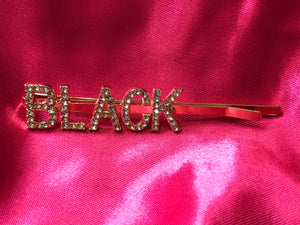 Gold Letter Rhinestone Hair Pin  (BLACK)
